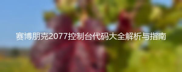赛博朋克2077控制台代码大全解析与指南