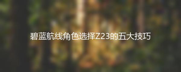碧蓝航线角色选择Z23的五大技巧