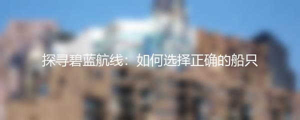 探寻碧蓝航线：如何选择正确的船只
