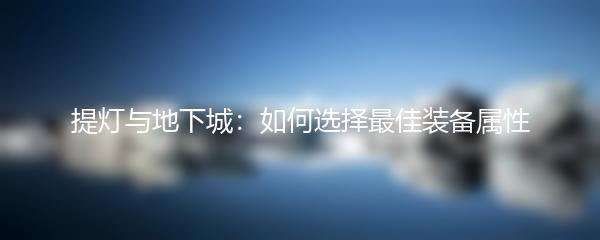 提灯与地下城：如何选择最佳装备属性