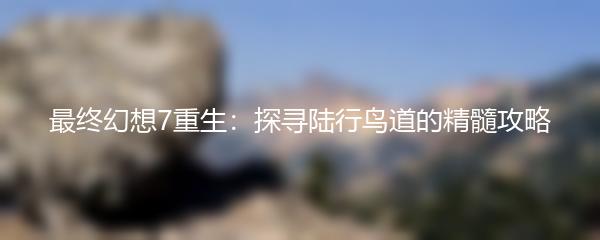 最终幻想7重生：探寻陆行鸟道的精髓攻略