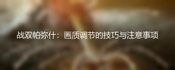 战双帕弥什：画质调节的技巧与注意事项