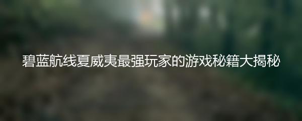 碧蓝航线夏威夷最强玩家的游戏秘籍大揭秘