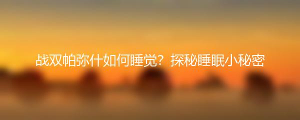 战双帕弥什如何睡觉？探秘睡眠小秘密