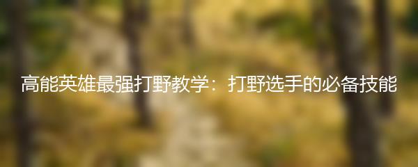 高能英雄最强打野教学：打野选手的必备技能