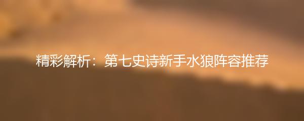 精彩解析：第七史诗新手水狼阵容推荐