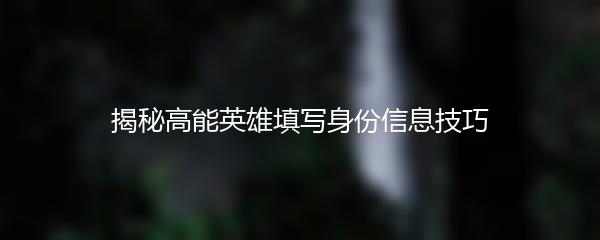 揭秘高能英雄填写身份信息技巧