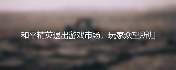 和平精英退出游戏市场，玩家众望所归