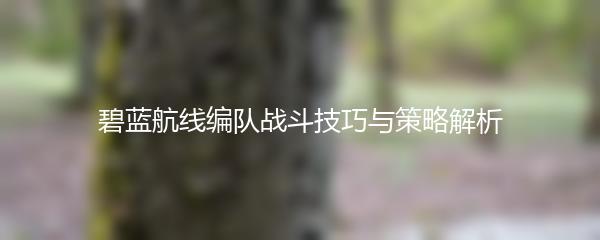 碧蓝航线编队战斗技巧与策略解析