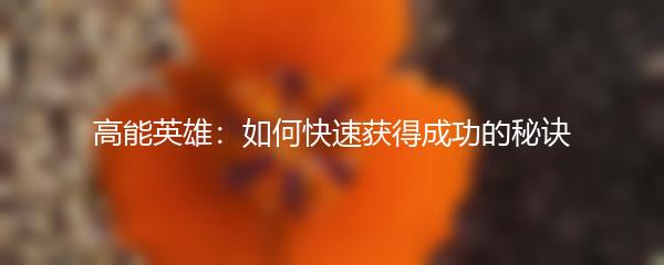 高能英雄：如何快速获得成功的秘诀