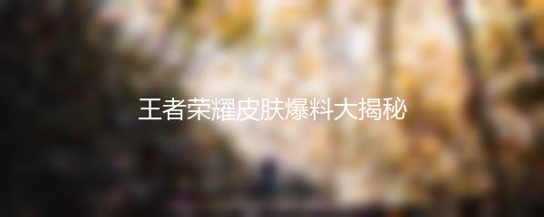 王者荣耀皮肤爆料大揭秘