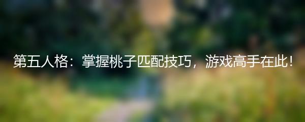 第五人格：掌握桃子匹配技巧，游戏高手在此！