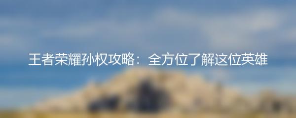 王者荣耀孙权攻略：全方位了解这位英雄