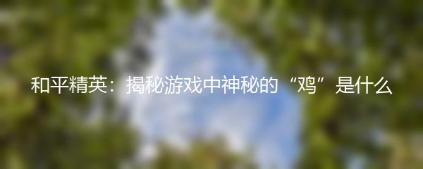 和平精英：揭秘游戏中神秘的“鸡”是什么