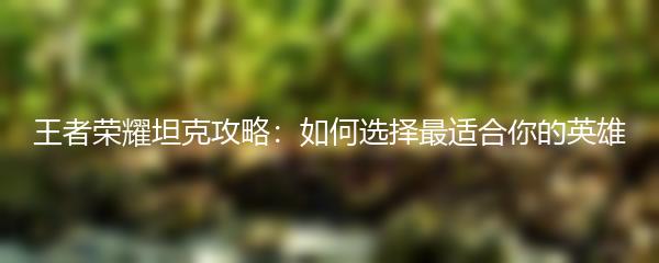 王者荣耀坦克攻略：如何选择最适合你的英雄
