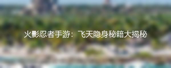 火影忍者手游：飞天隐身秘籍大揭秘