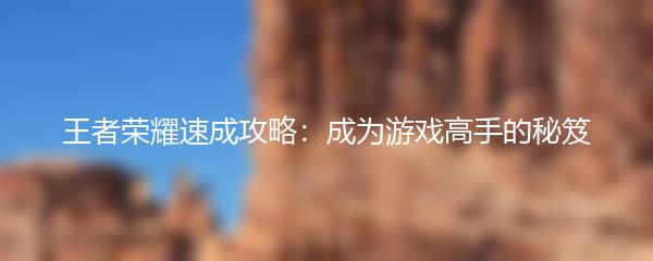 王者荣耀速成攻略：成为游戏高手的秘笈