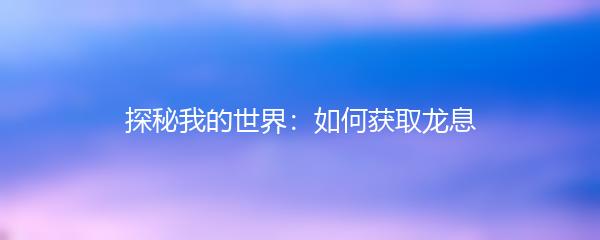 探秘我的世界：如何获取龙息