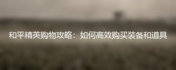 和平精英购物攻略：如何高效购买装备和道具
