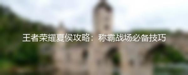 王者荣耀夏侯攻略：称霸战场必备技巧