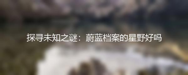 探寻未知之谜：蔚蓝档案的星野好吗