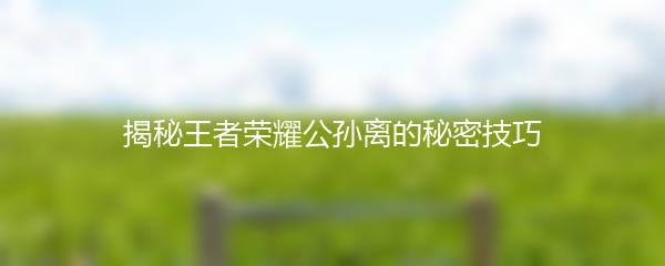 揭秘王者荣耀公孙离的秘密技巧