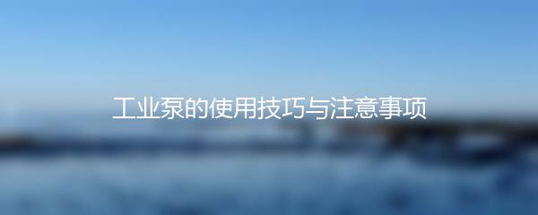 工业泵的使用技巧与注意事项