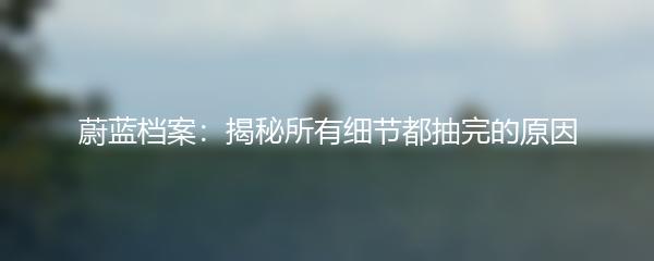 蔚蓝档案：揭秘所有细节都抽完的原因