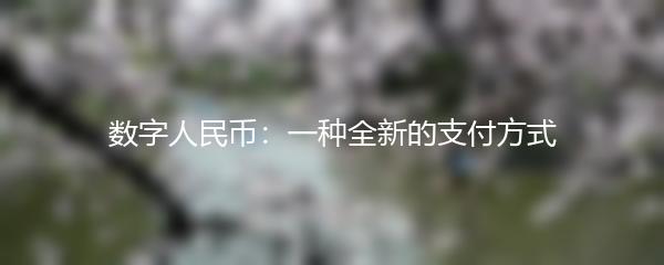 数字人民币：一种全新的支付方式