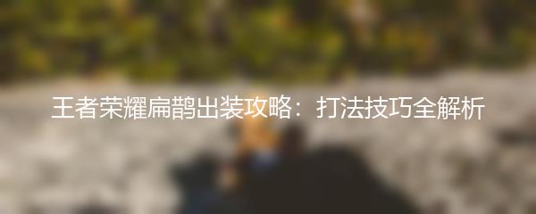 王者荣耀扁鹊出装攻略：打法技巧全解析