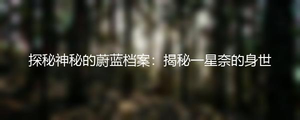 探秘神秘的蔚蓝档案：揭秘一星奈的身世