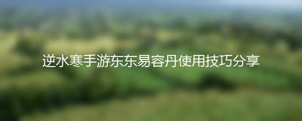 逆水寒手游东东易容丹使用技巧分享