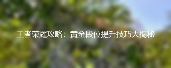 王者荣耀攻略：黄金段位提升技巧大揭秘