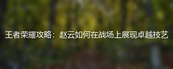 王者荣耀攻略：赵云如何在战场上展现卓越技艺