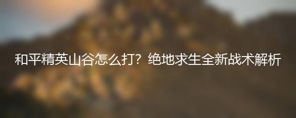和平精英山谷怎么打？绝地求生全新战术解析