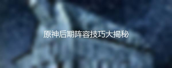 原神后期阵容技巧大揭秘
