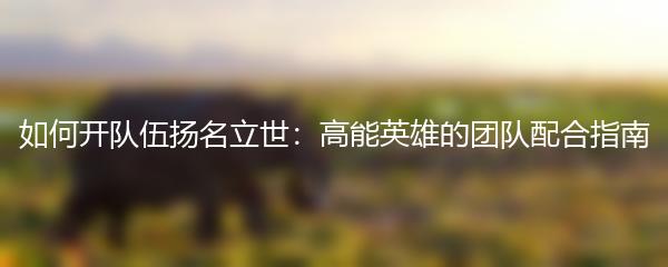 如何开队伍扬名立世：高能英雄的团队配合指南