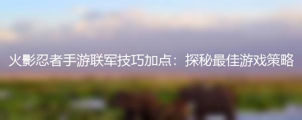 火影忍者手游联军技巧加点：探秘最佳游戏策略