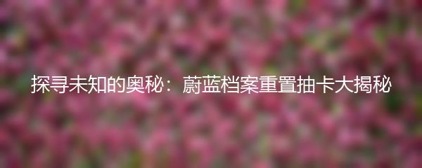 探寻未知的奥秘：蔚蓝档案重置抽卡大揭秘