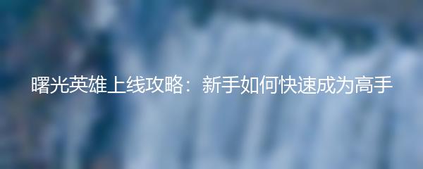 曙光英雄上线攻略：新手如何快速成为高手