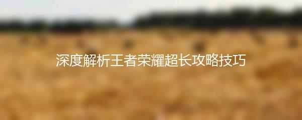 深度解析王者荣耀超长攻略技巧