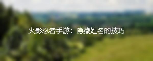 火影忍者手游：隐藏姓名的技巧