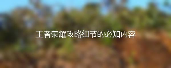 王者荣耀攻略细节的必知内容