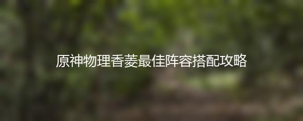 原神物理香菱最佳阵容搭配攻略