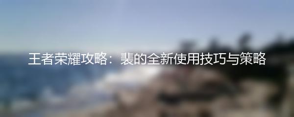 王者荣耀攻略：裴的全新使用技巧与策略