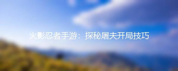 火影忍者手游：探秘屠夫开局技巧