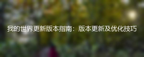 我的世界更新版本指南：版本更新及优化技巧