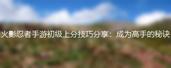 火影忍者手游初级上分技巧分享：成为高手的秘诀