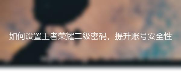 如何设置王者荣耀二级密码，提升账号安全性