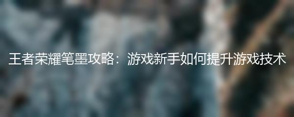 王者荣耀笔墨攻略：游戏新手如何提升游戏技术